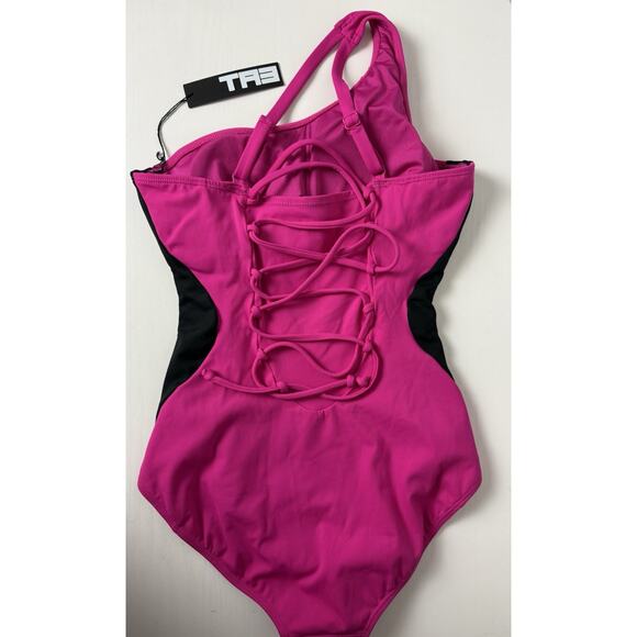 NWT TA3 One Sidey Contour Swimsuit Pink Black Size Small Short - Picture 2 of 6